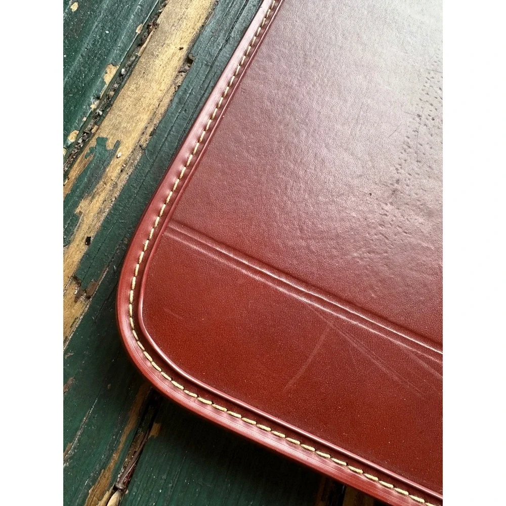 Vintage Leather Portfolio Zippered Document Case Burgundy Split Cowhide 16x12